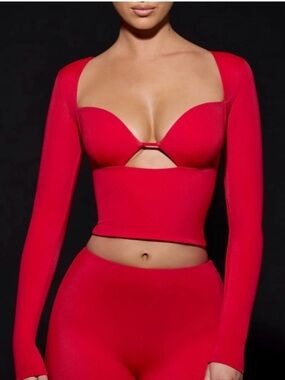 NWT Oh Polly Red Cut Out Front Long Sleeve, Red, Size XXS